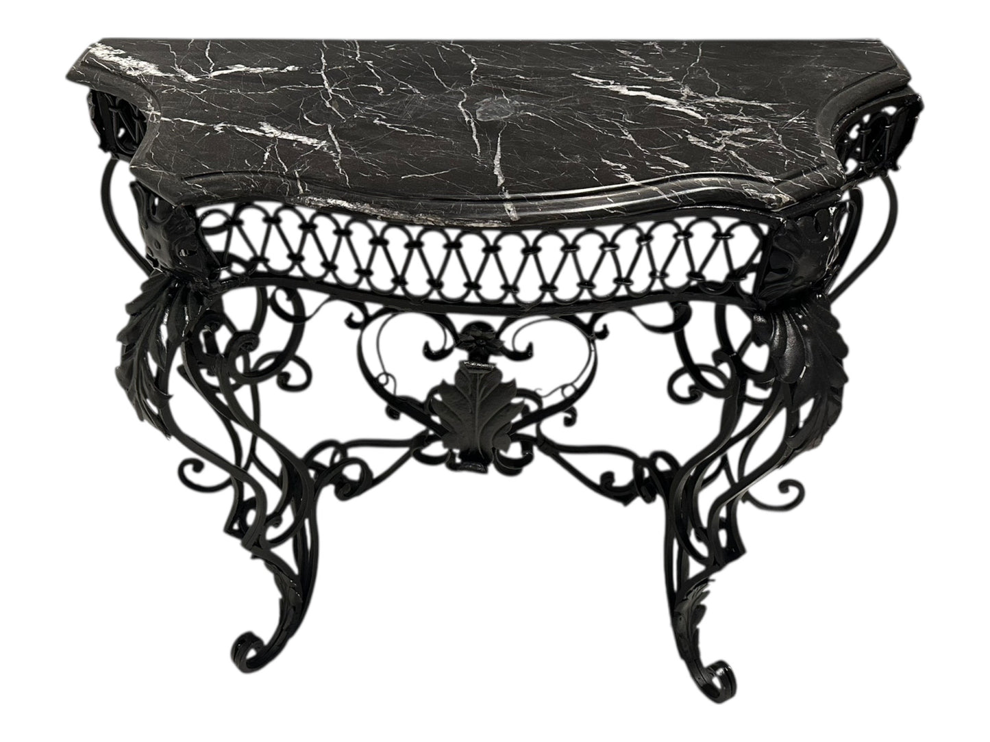 Vintage Wrought Iron Console or Entry Table With Black Marble Top image