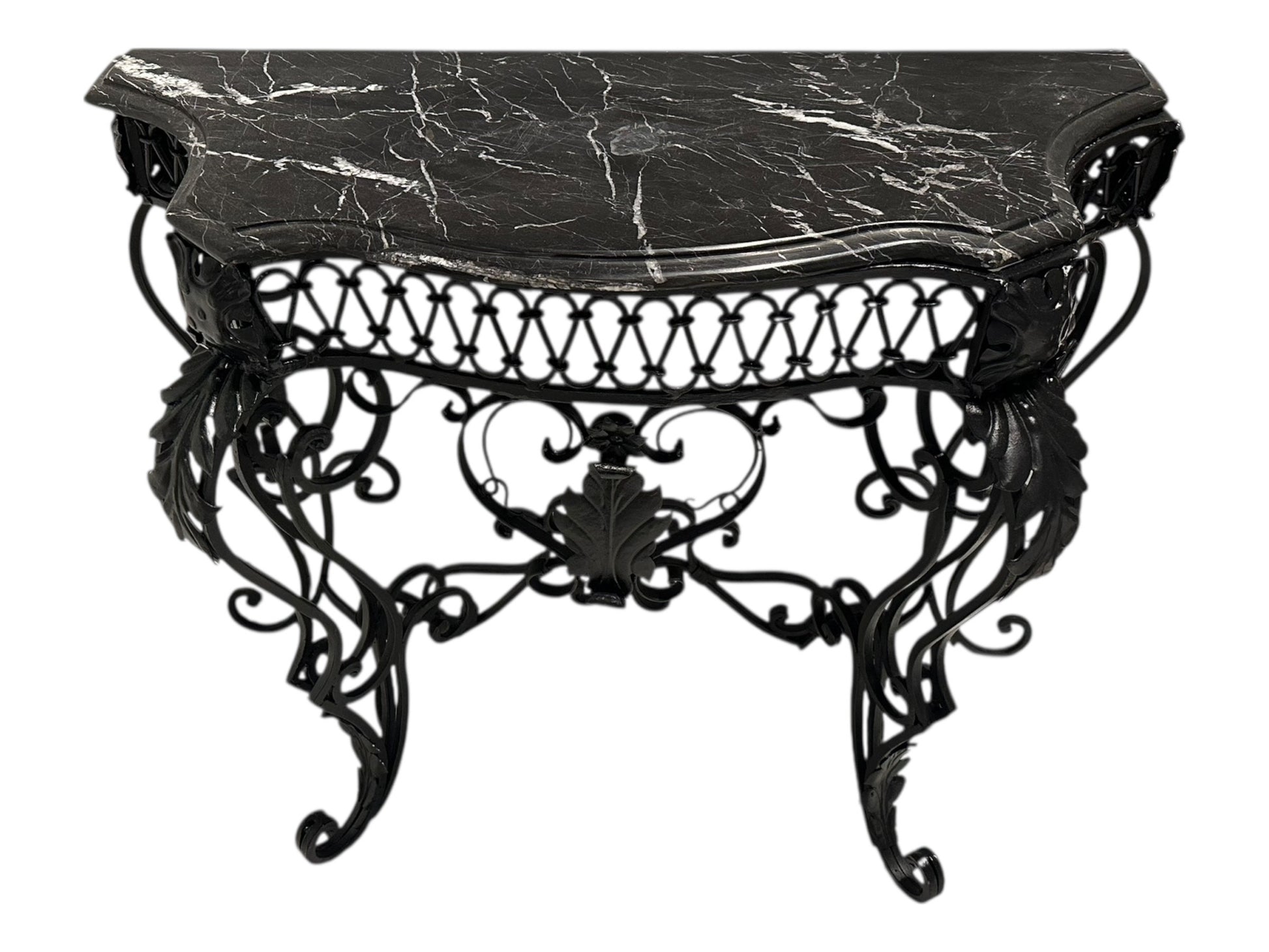 Vintage Wrought Iron Console or Entry Table With Black Marble Top image