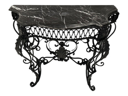 Vintage Wrought Iron Console or Entry Table With Black Marble Top image