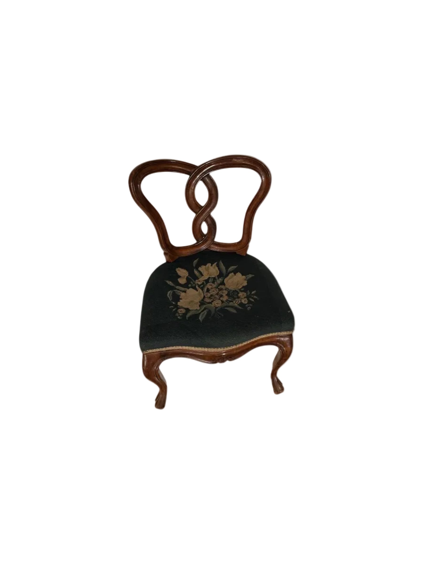 Italian Rococo revival boudoir chair, full front view with green floral needlepoint seat