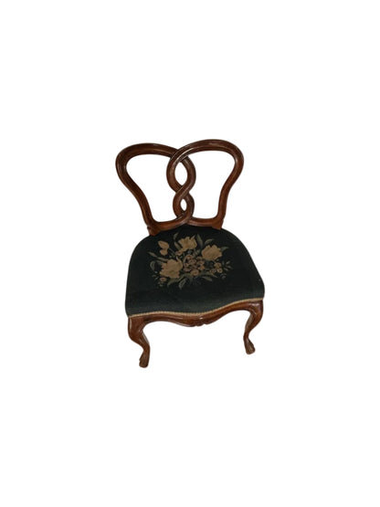 Italian Rococo revival boudoir chair, full front view with green floral needlepoint seat