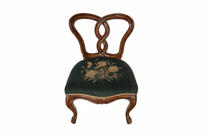 Vintage Italian pretzel-back boudoir chair with green floral needlepoint seat, front view