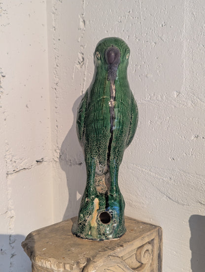 Pair of Antique Green Glazed Sancai Chinese Parrots
