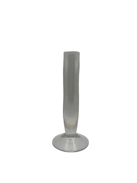 Vintage Orrefors crystal bud vase, tall frosted cylindrical body on a clear disc foot