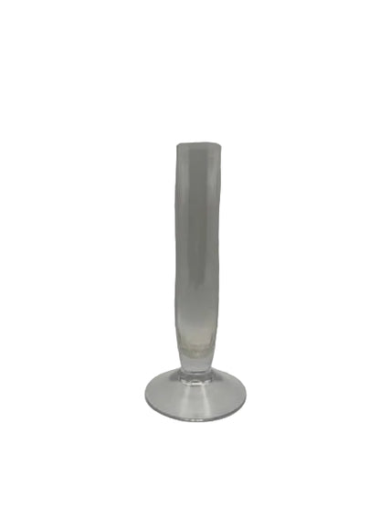 Vintage Orrefors crystal bud vase, tall frosted cylindrical body on a clear disc foot