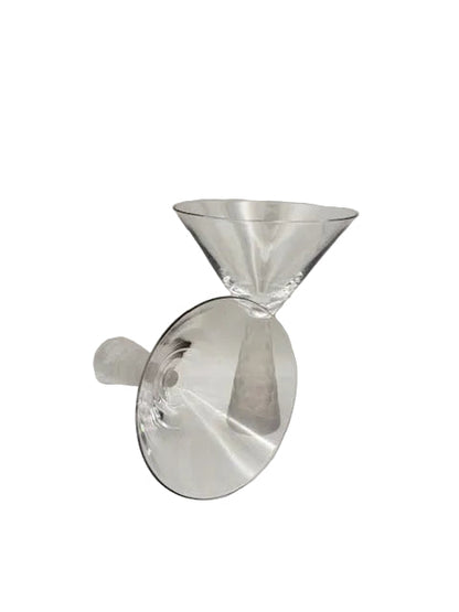 Vintage martini glass on its side showing the frosted honeycomb-textured disc foot