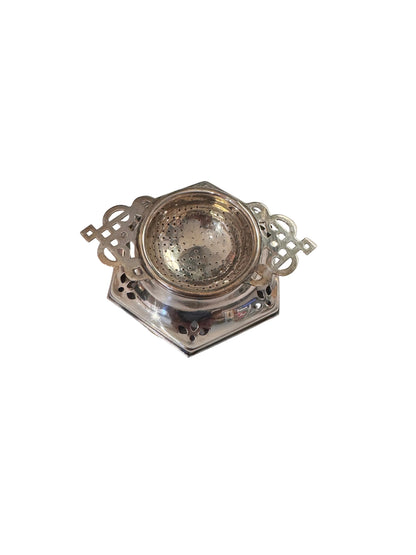 Vintage Silver Plate Tea Strainer w/ Pierced Stand