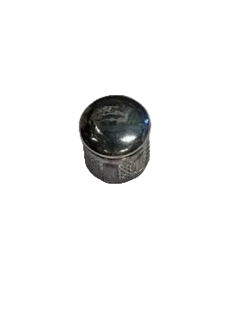 Vintage cut glass and sterling silver vanity jar, top-down view of the plain domed silver lid.