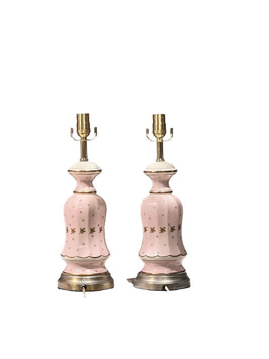 Vintage Pink Regency Style Table Lamps, Pair