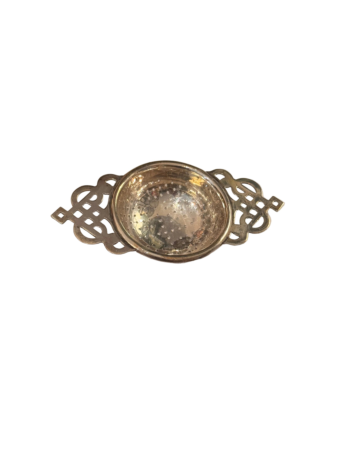 Vintage Silver Plate Tea Strainer w/ Pierced Stand