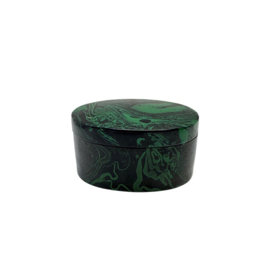 Small Faux Malachite Hand-Painted Papier Mache Box