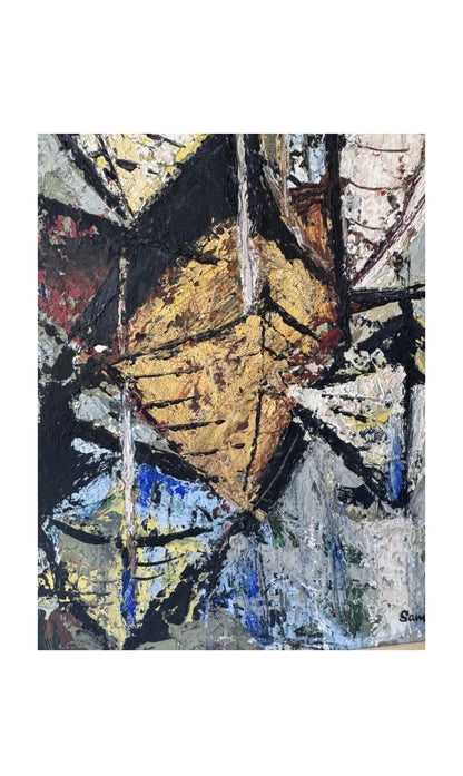 Vintage MCM Neutral Abstract Oil on Board, Signed