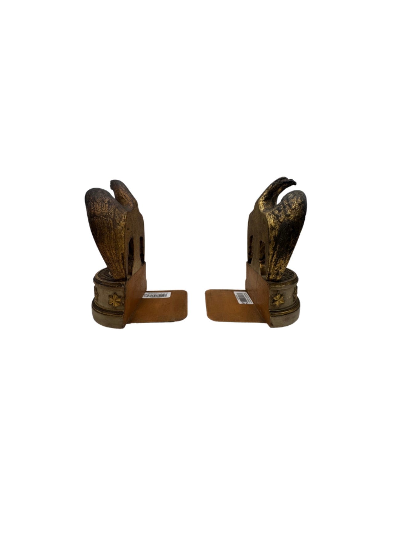 Pair of Borghese eagle bookends shown back to back, revealing the flat upright book-supporting backs