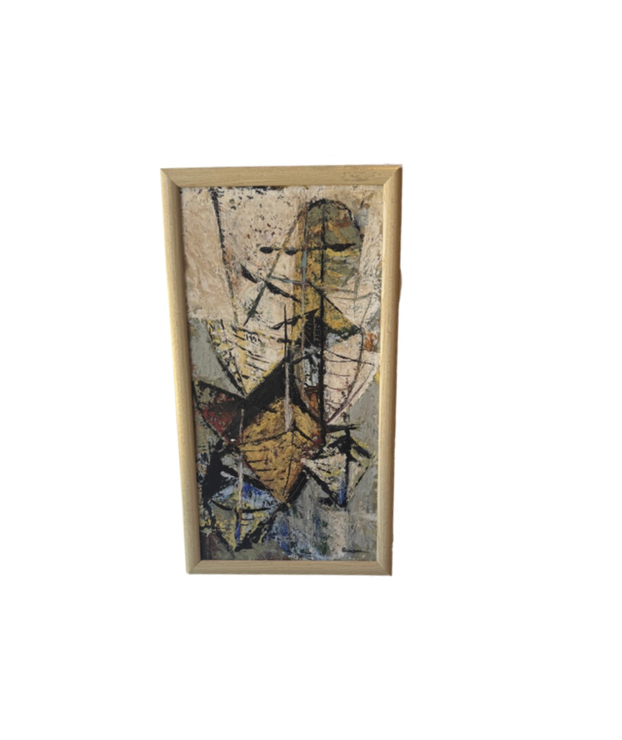 Vintage MCM Neutral Abstract Oil on Board, Signed