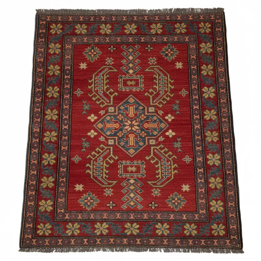 Vintage Hand Made Wool Throw Rug, Red & Blue