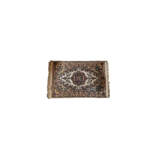 Vintage Small Persian Rug, Coral, Brown, & Cream