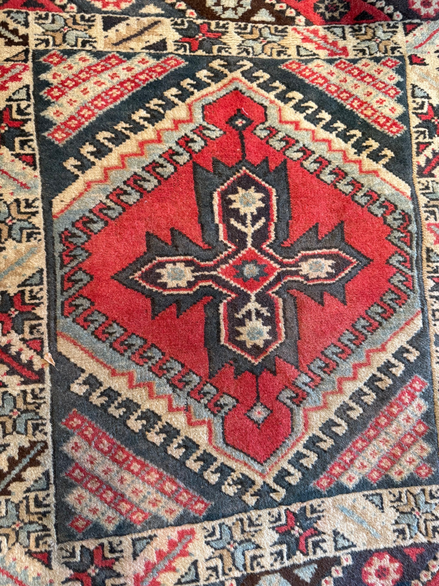 Vintage Red Turkish Square Rug