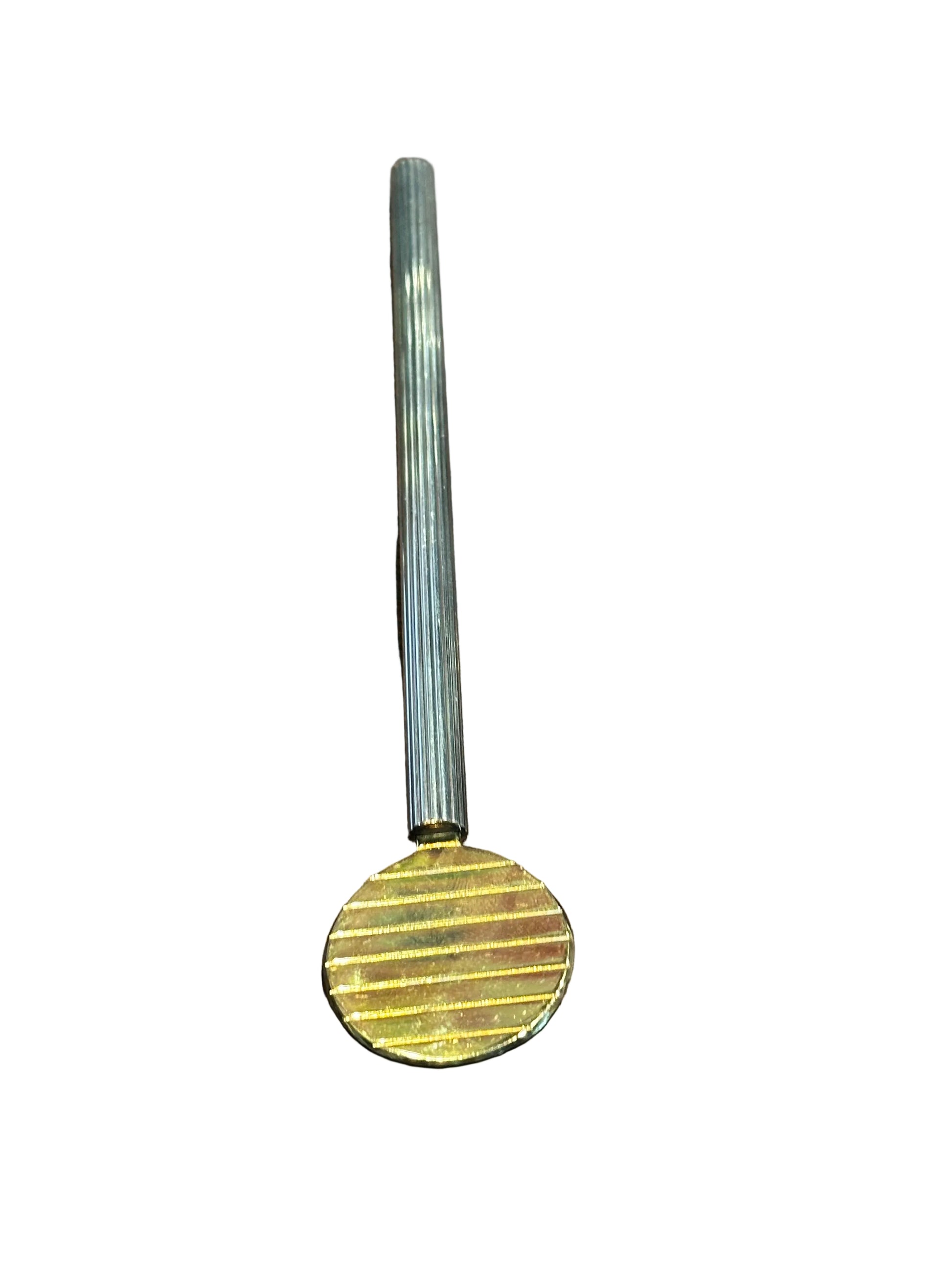 Caviar paddle spoon upright showing gilt round paddle and ribbed handle