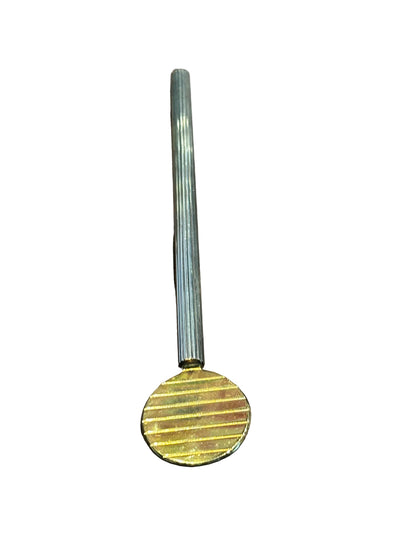 Caviar paddle spoon upright showing gilt round paddle and ribbed handle