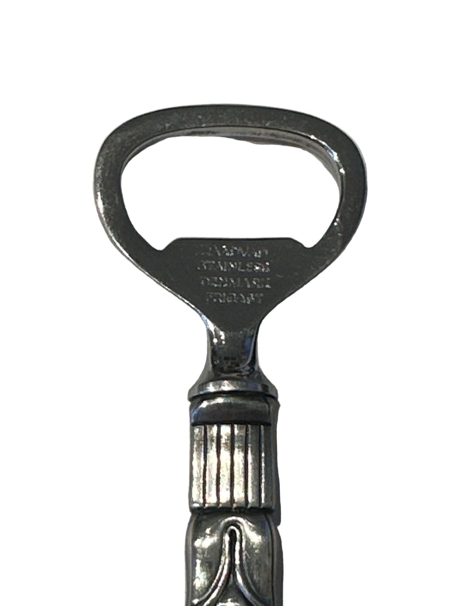 Close-up of the opener's stainless head with Frigast Denmark marks