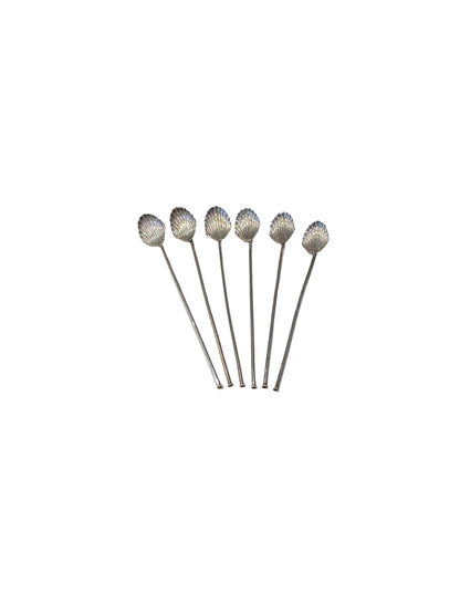Six sterling silver shell-bowl sippers arranged in a fan