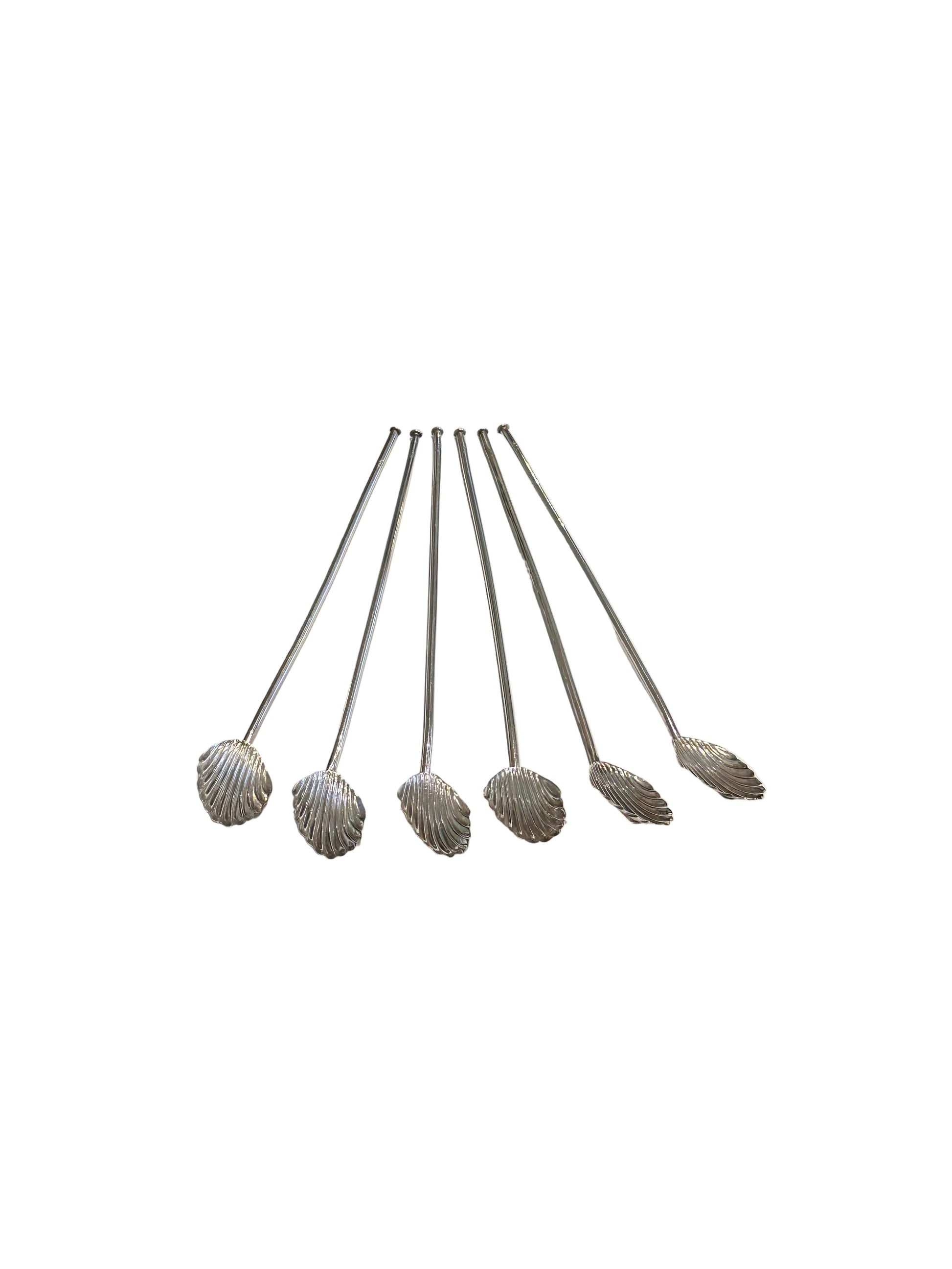 Sterling silver shell-shaped sipper spoons shown bowls downward