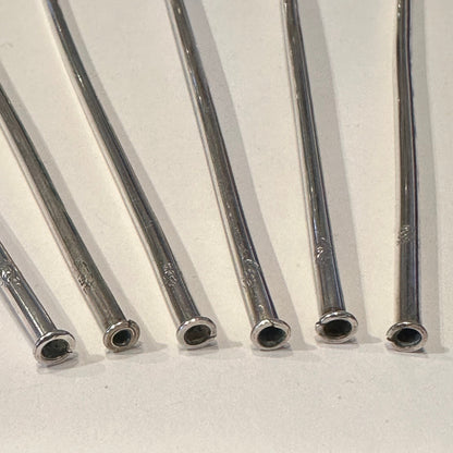 Close-up of the hollow straw ends of the sterling silver sipper handles