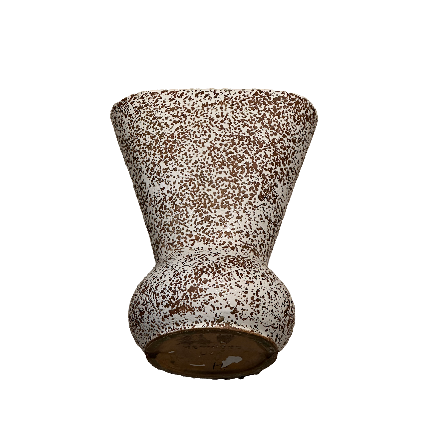 Speckled cream and brown MCM vase shown from a low front angle