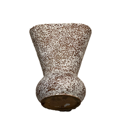 Front view of the cream and brown splatter-glaze MCM vase