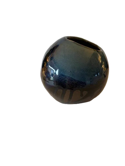 Studio-Made Soda-Fired Ceramic Round Large Vase, Blue