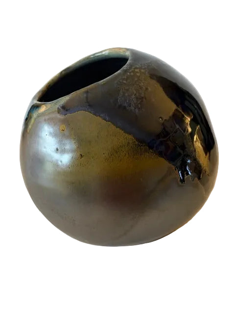 Studio-Made Soda-Fired Ceramic Round Large Vase, Blue