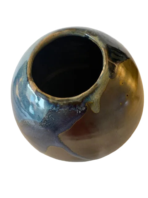 Studio-Made Soda-Fired Ceramic Round Large Vase, Blue