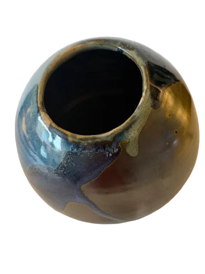 Studio-Made Soda-Fired Ceramic Round Large Vase, Blue