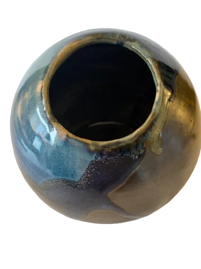 Studio-Made Soda-Fired Ceramic Round Large Vase, Blue