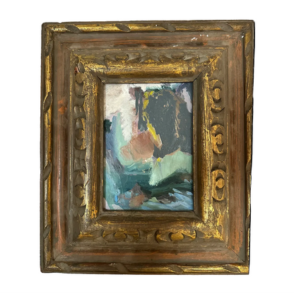 Abstract oil on board in a gilded carved frame, full piece at a slight angle