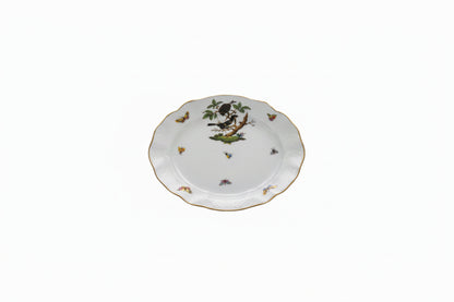 Top view of Herend Rothschild Bird plate with central perched bird and scattered insect motifs