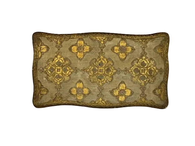 Top of cream Florentine box lid with gold quatrefoil damask pattern