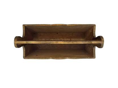 Florentine letter holder seen from above, two divided slots with worn cream and gilt finish