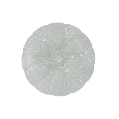Vintage French white porcelain oyster dish with six molded wells around a central star
