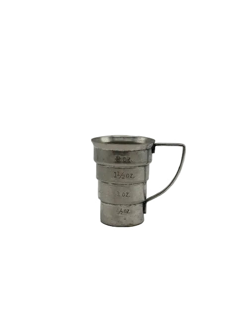 Vintage Art Deco silver-plate cocktail jigger, stepped tiers marked 2, 1½, 1 and ½ oz, with wire handle