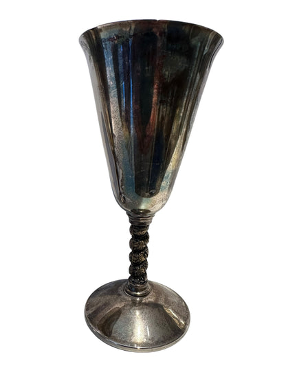 Silver-plated goblet, close-up showing flared cup and twisted vine-wrapped stem
