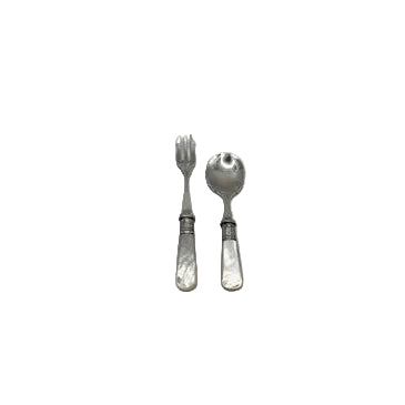 Small mother-of-pearl handled fork and spoon serving set, EPNS silver plate, England