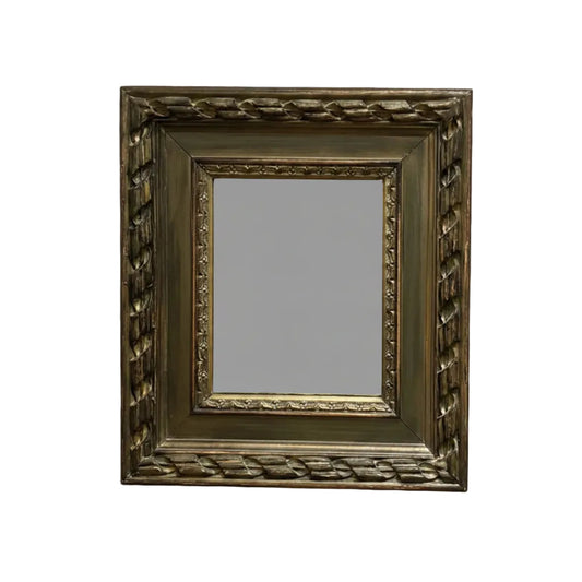 Vintage Carved Small Mirror, Distressed Gold Finish
