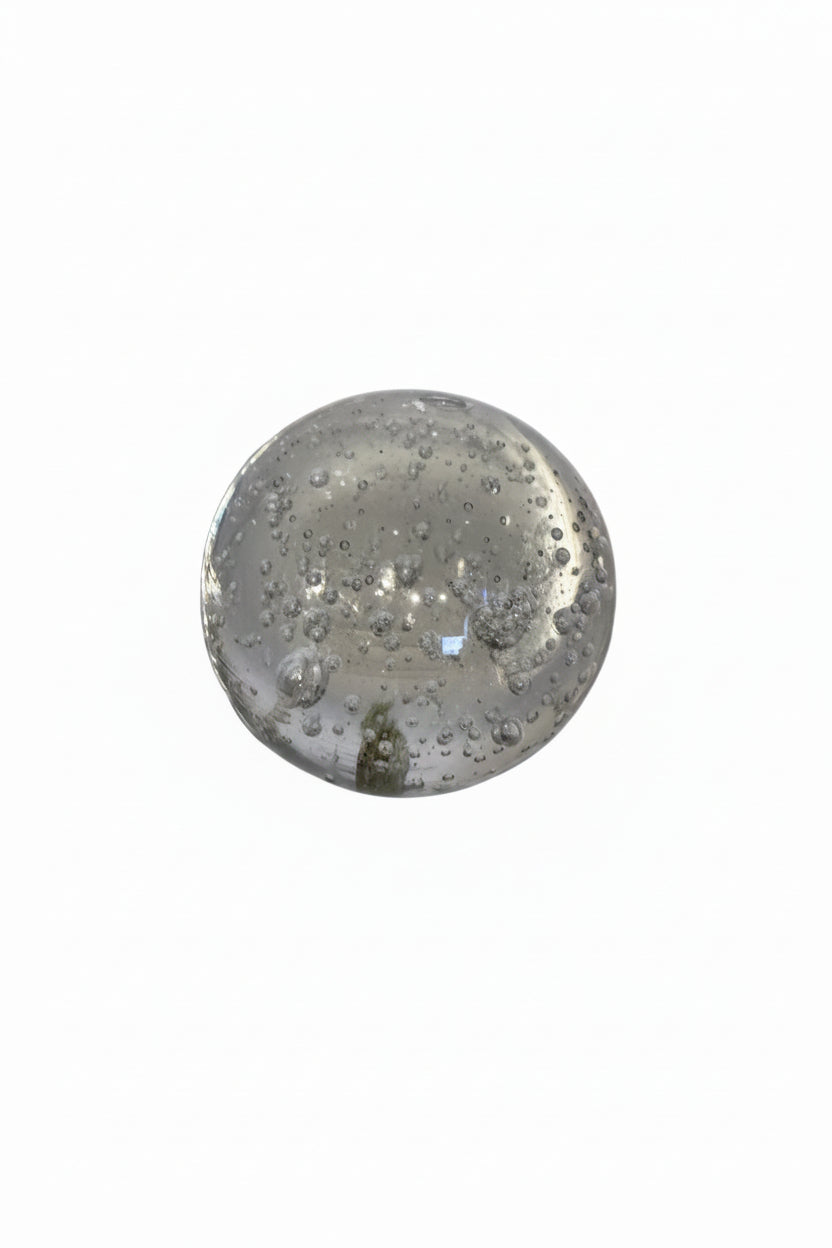 Vintage MCM controlled-bubble glass sphere, clear orb with scattered internal bubbles