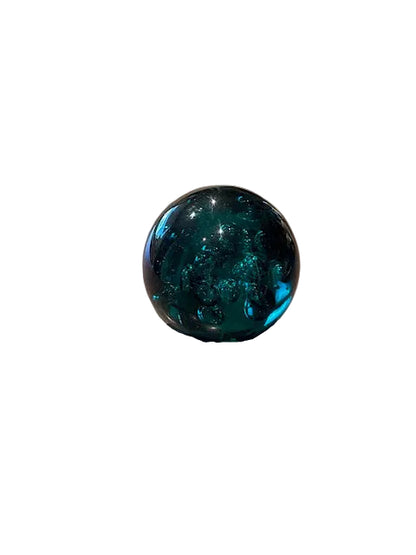 Teal controlled-bubble glass sphere, smaller centered view on white background