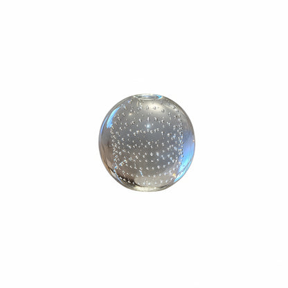 MCM controlled-bubble glass sphere, clear orb with vertical bubble pattern and small top opening
