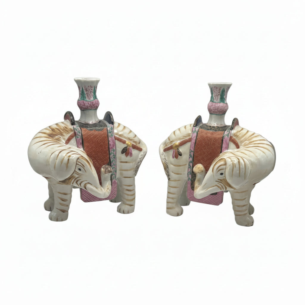 Vintage Mottahedeh Elephant Candleholders, Pair