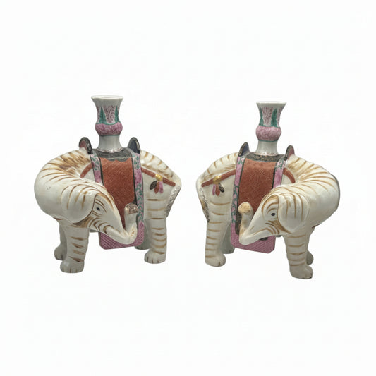 Vintage Mottahedeh Elephant Candleholders, Pair
