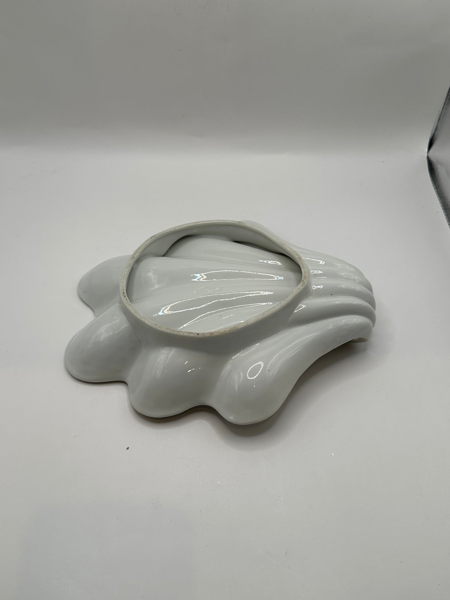 Vintage Limoges shell dish underside, white glazed foot ring