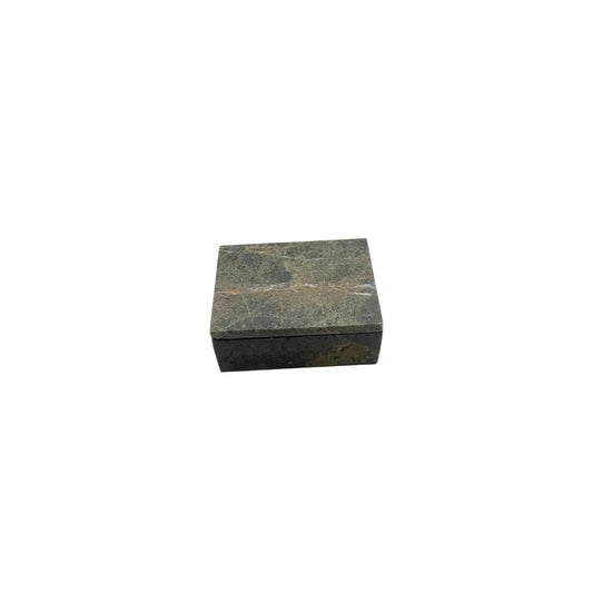 Mid-century gray stone lidded box, angled top view